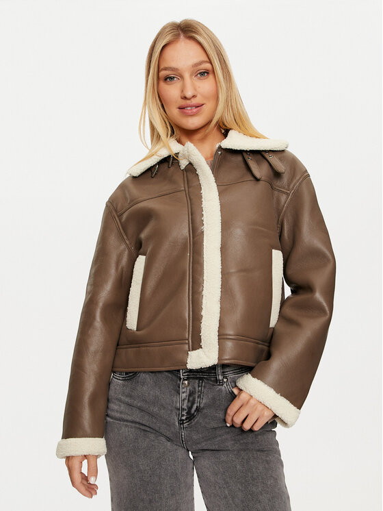 Pieces Pieces Geacă din imitație de piele Janelle 17141595 Maro Regular Fit