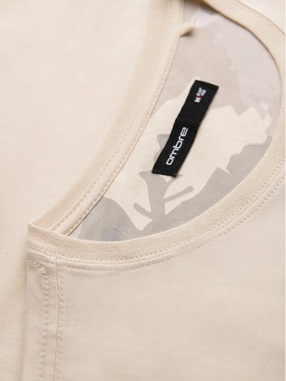 Ombre Ombre T-Shirt OM-TSPT-0228 Beżowy Regular Fit