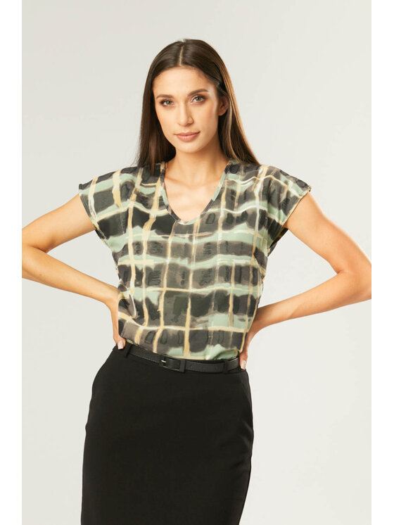 QUIOSQUE QUIOSQUE Blúzka BLURRY CHECK SHIRT Zelená Regular Fit