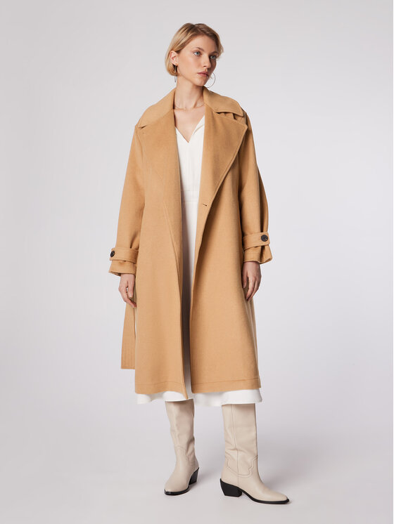 Simple Simple Demisezoninis paltas PLD502-03 Smėlio Relaxed Fit