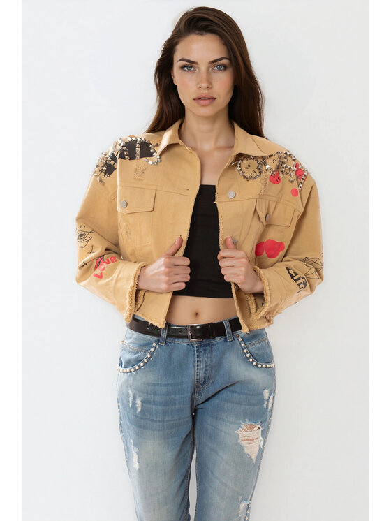 MATSOUR'I MATSOUR'I Kurtka jeansowa Enjoy Beżowy Easy Fit