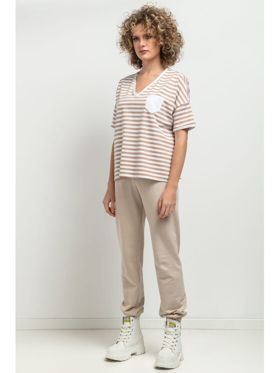 Tessita Tessita Bluzka T393 Beżowy Straight Fit