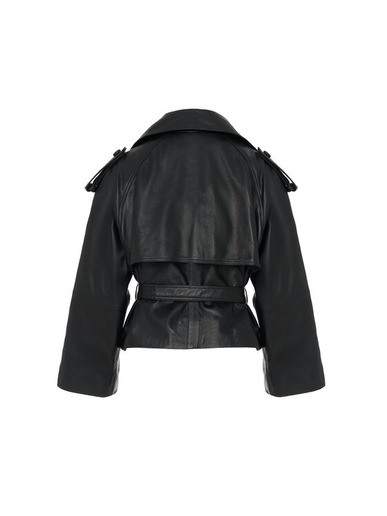 Mimika Mimika Kurtka skórzana lenny 2.0 krótki trench absolute black Czarny Oversize