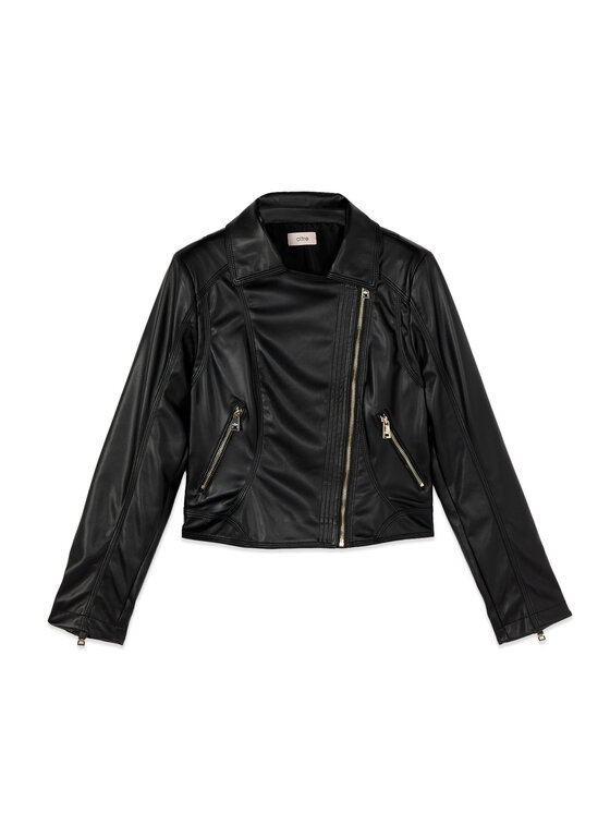 Oltre Oltre Kurtka z imitacji skóry R371R002351N033 Czarny Boxy Fit