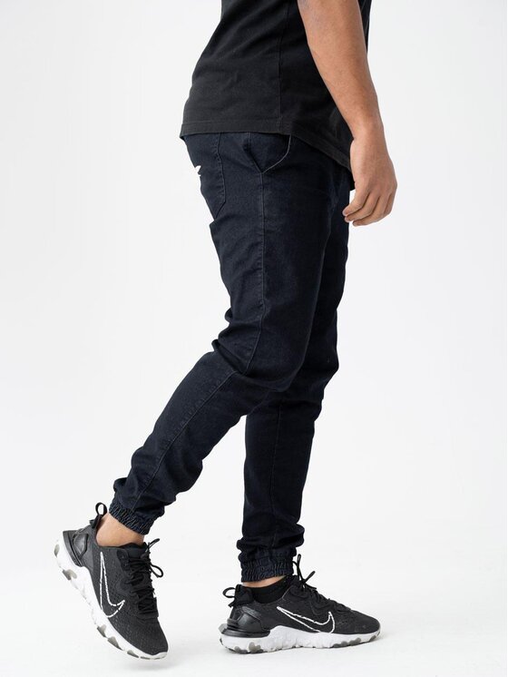 Metoda Sport Metoda Sport Joggery Spodnie Jeansowe Jogger Męskie Ciemne Granatowe Metoda Promo Mini M Logo Haft XXL Granatowy Regular Fit