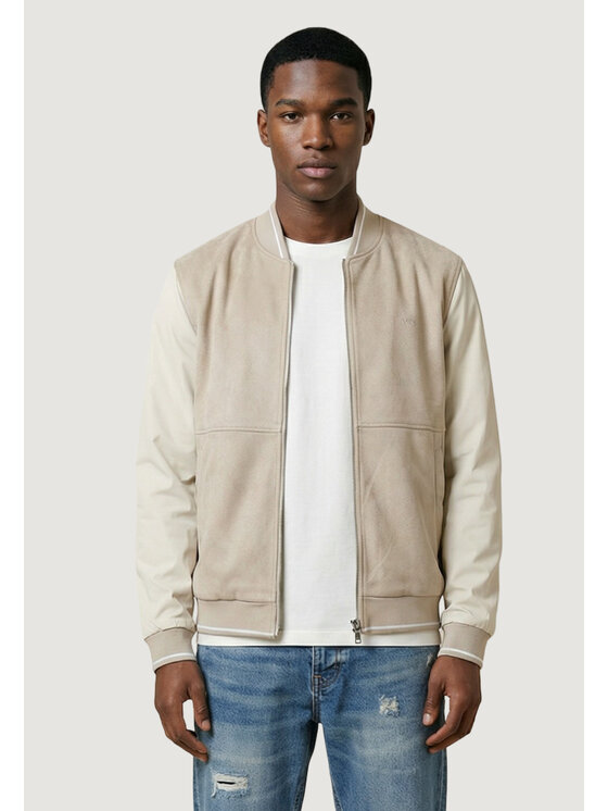 Antony Morato Antony Morato Giubbotto invernale REGULAR FIT WITH SLEEVES IN FAUX LEATHER AND PRINT Beige Regular Fit