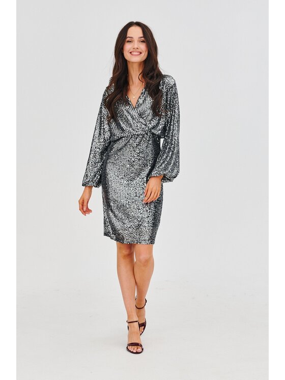 NAOKO NAOKO Sukienka wieczorowa Rock the Night Srebrny Regular Fit