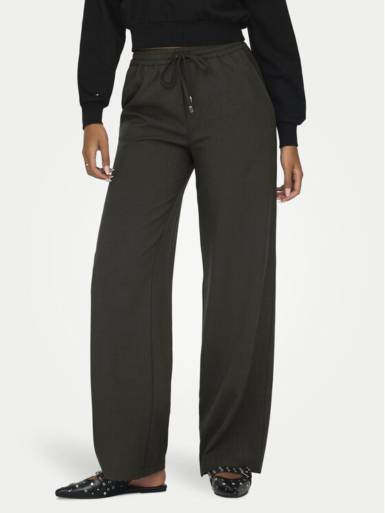 ONLY ONLY Kalhoty z materiálu Ginny 15331492 Hnědá Wide Leg