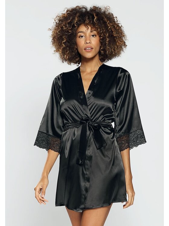 Camicia Da Notte Sexy In Pizzo Nera - Con Inserti E Nodi, Spalline Regolabili, 100% Poliestere Morbido - 2