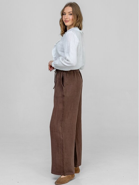Perso Perso Kalhoty z materiálu PTE267299F Hnědá Wide Leg