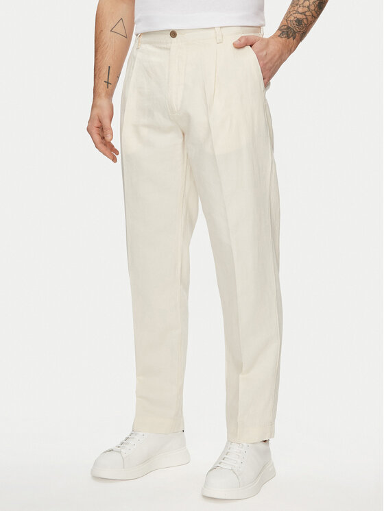 Pepe Jeans Chinos Relaxed Pleated Linen Pants 2 PM211700 Ecru Relaxed Fit Modivo