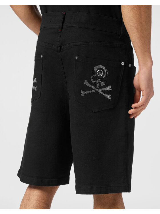 PHILIPP PLEIN PHILIPP PLEIN Szorty jeansowe 24335 Czarny Loose Fit