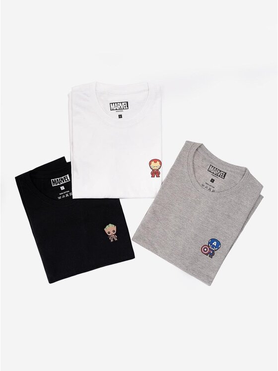 Marvel Marvel Komplet t-shirtów Zestaw 3 Damskich T-Shirtów Czarny / Biały / Szary Marvel Mini Heroes L Kolorowy Regular Fit