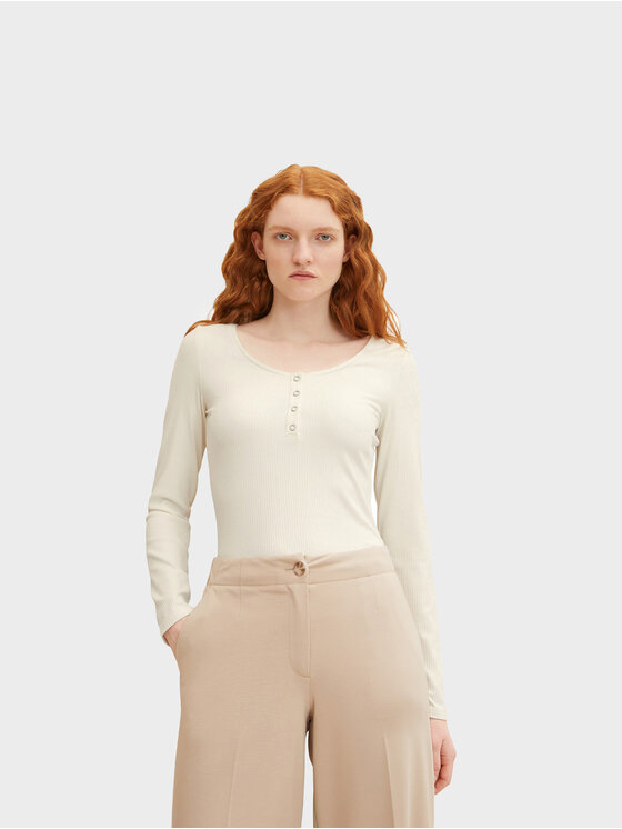 Tom Tailor Denim Tom Tailor Denim Блуза 1032829 Бежов Slim Fit