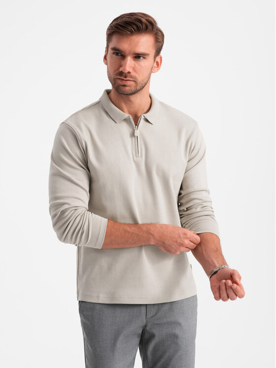 Ombre Ombre Longsleeve OM-POLS-0130 Beżowy Regular Fit