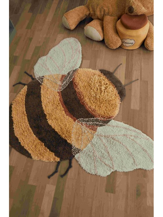 Lorena Canals Lorena Canals Dywan dziecięcy Dywan bawełniany Bee do prania w pralce, Planet Bee Żółty