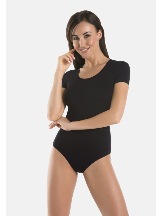 Teyli Teyli Body T-shirt damski okrągły dekolt Shirty Czarny Regular Fit