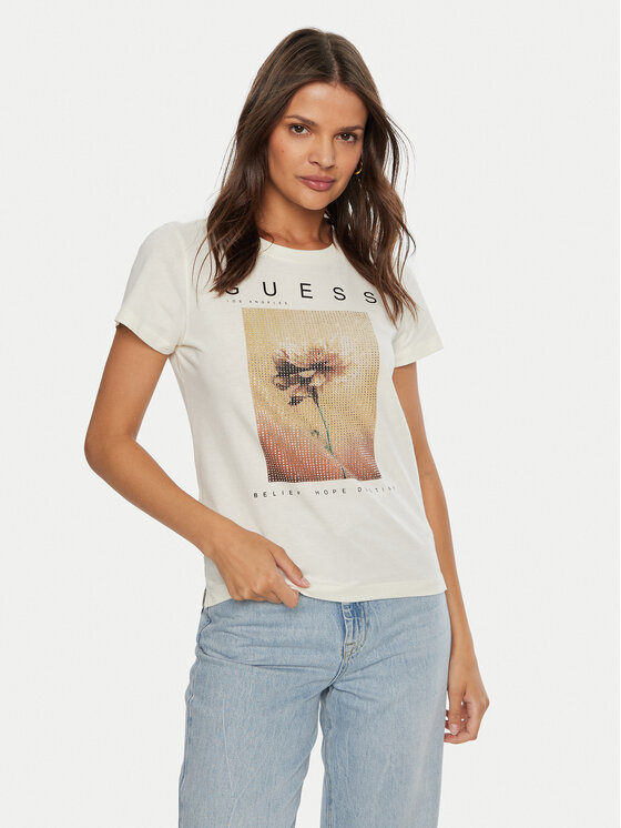 Guess T-krekls W4BI13 KCJI0 Écru Regular Fit