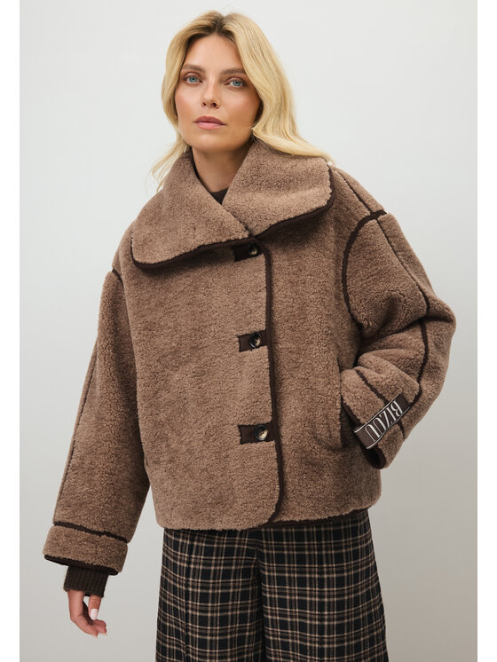 BIZUU BIZUU Sweter ASIE LAPPEL JACKET Brązowy Standard Fit
