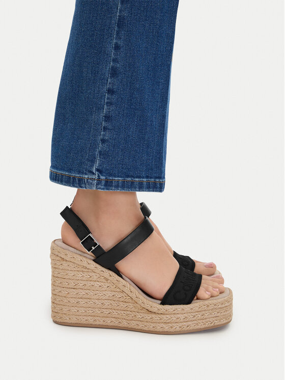 Calvin Klein Espadrile Wedge Espad 70 Webbing Lth HW0HW02901 Negru