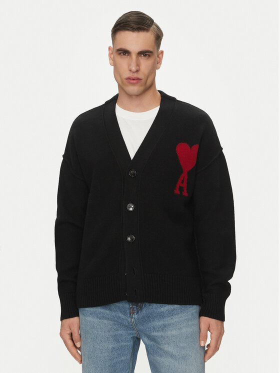AMI PARIS Kardigan BFUKC006.018 Czarny Regular Fit