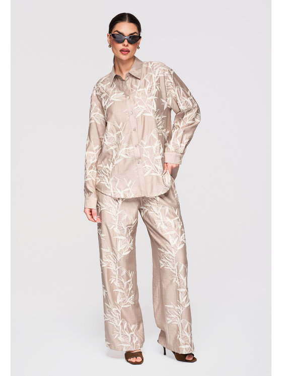 Ombre Ombre Koszula OW-SH-E0016 Beżowy Loose Fit