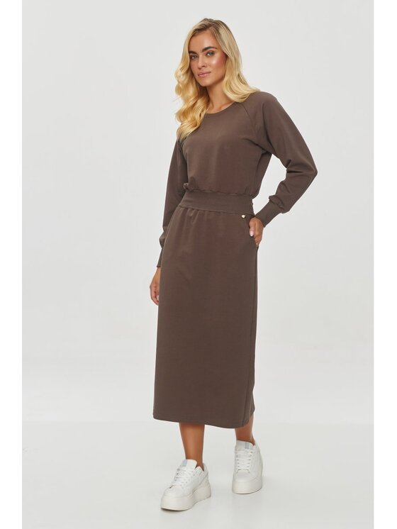 Makadamia Makadamia Sukienka codzienna M842 Brązowy Regular Fit