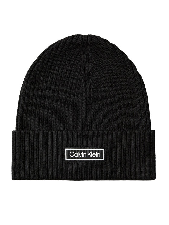 Calvin Klein Czapka Patch Chunky Rib Cotton Beanie LV04D8053G Czarny