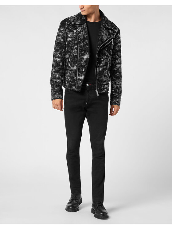 PHILIPP PLEIN PHILIPP PLEIN Kurtka skórzana 21073 Czarny Regular Fit