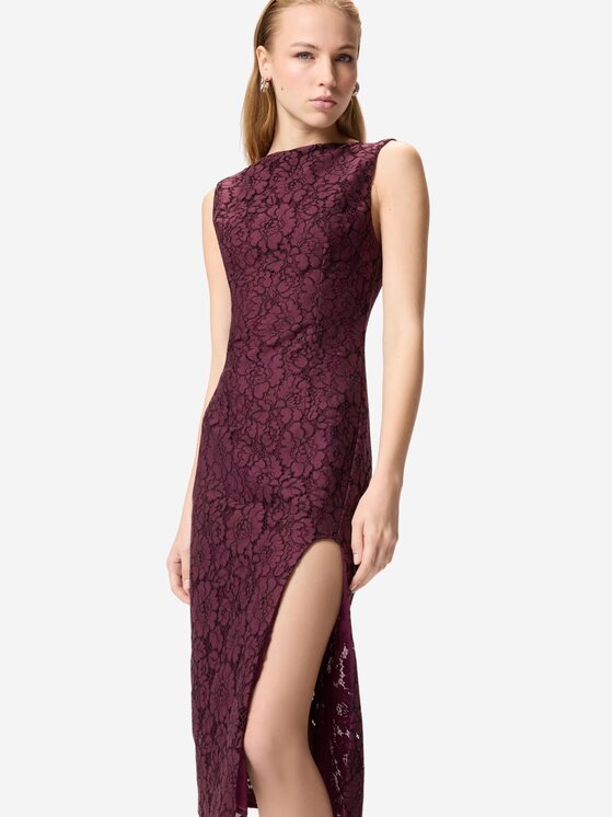 PINKO PINKO Sukienka DRUPA ABITO PIZZO REBRODE Bordowy Slim Fit