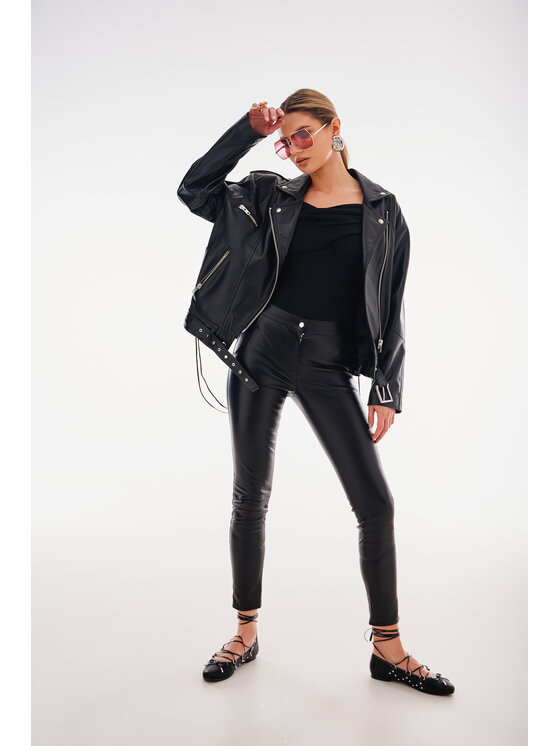 Mimika Mimika Kurtka skórzana Ramoneska Oversize w stylu lat 80s Malasaña Czarny Oversize