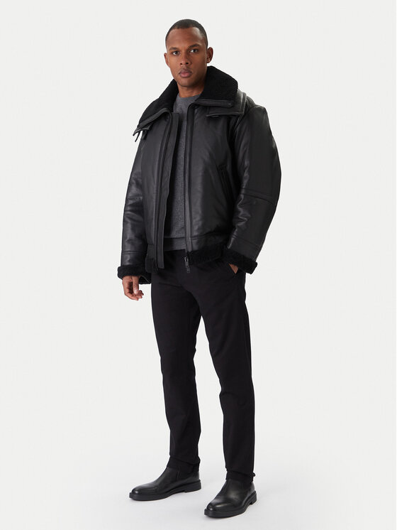 BOSS BOSS Kožená bunda Joglaci 50547560 Černá Relaxed Fit
