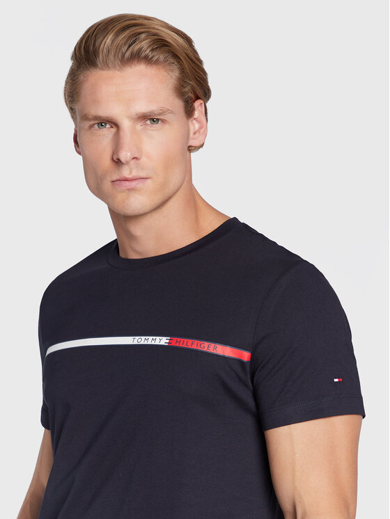 Tommy Hilfiger T-shirt Two Tone Chest Stripe MW0MW27912 Bleu marine Slim  Fit