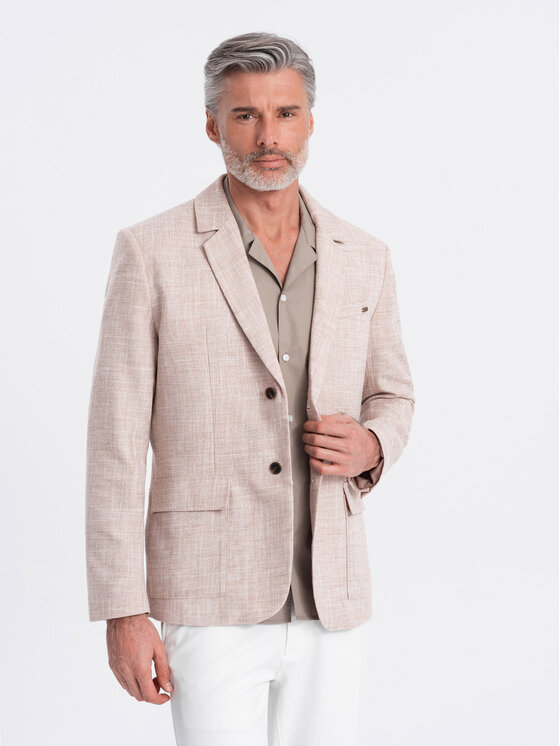 Ombre Ombre Marynarka OM-BLZB-0128 Beżowy Regular Fit