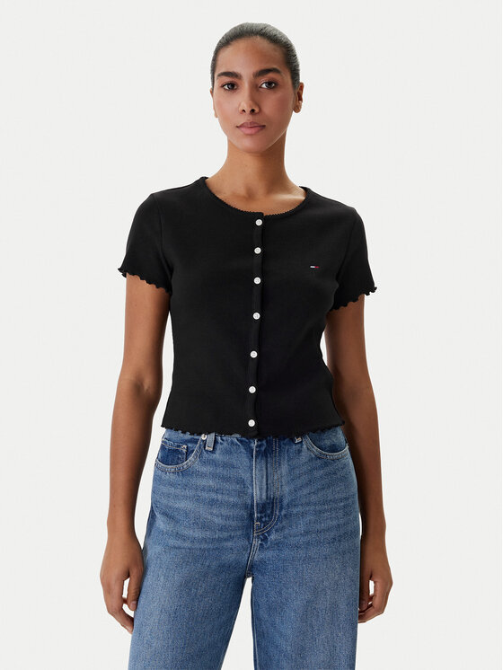 Tommy Jeans Tommy Jeans Bluză DW0DW20377 Negru Slim Fit