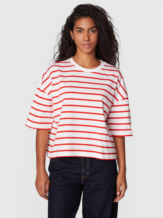 Gina Tricot Tricou Nina 18221 Alb Relaxed Fit