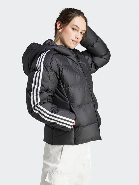 adidas adidas Vatovaná bunda Essentials 3-Stripes Mid Down HZ8483 Černá Regular Fit