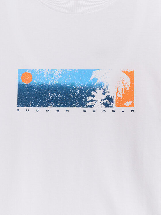 4F 4F T-Shirt BEACHWEAR Biały Regular Fit