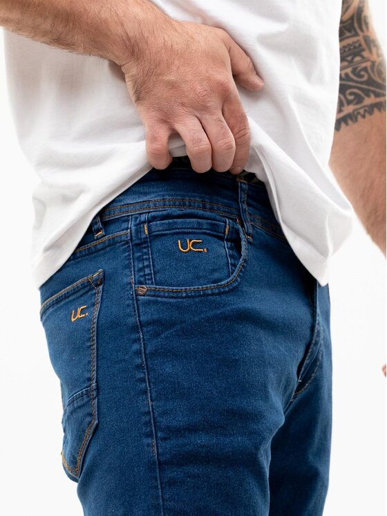 Urban City Urban City Jeansy Spodnie Jeansowe Męskie Ciemne Niebieskie UrbanCity Pocket Logo 34 Granatowy Regular Fit