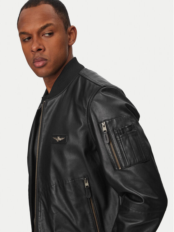 Aeronautica Militare Aeronautica Militare Geacă de piele 261PN5053UPL00320 Negru Regular Fit