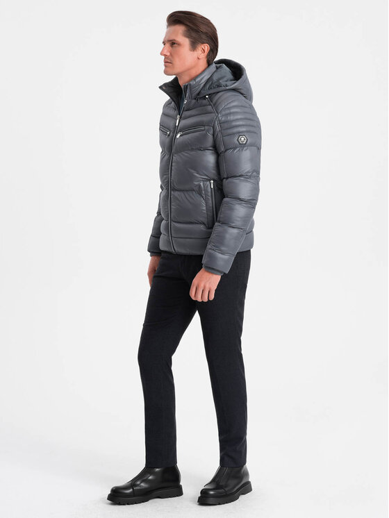 Ombre Ombre Kurtka zimowa OM-JAHP-22FW-010 Czarny Regular Fit