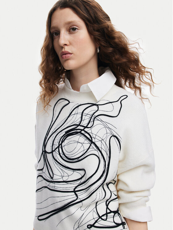 Desigual Desigual Sweter Montpellier Lacroix 24WWJF55 Biały Loose Fit