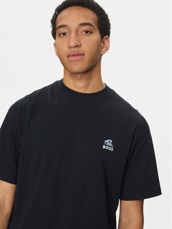 BOSS BOSS Тишърт Numbers 50540520 Тъмносин Relaxed Fit