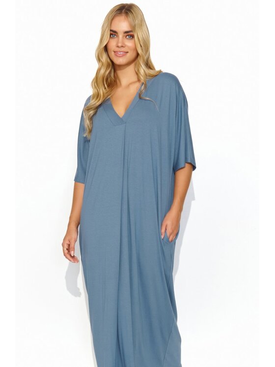 Makadamia Makadamia Sukienka codzienna M820 Niebieski Oversize