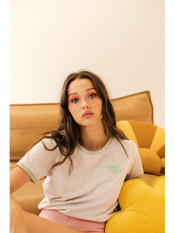Moi Mili Moi Mili Bluzka Beige Beżowy Basic Fit