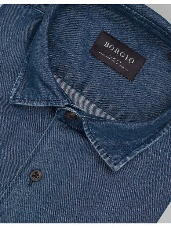 Borgio Borgio Koszula jeansowa denice_00604 Niebieski Slim Fit