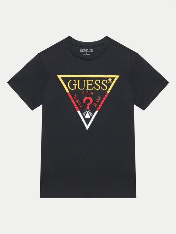 Mens Tshirt Guess Black Logo T Shirt Brand Print Regular Fit Crew