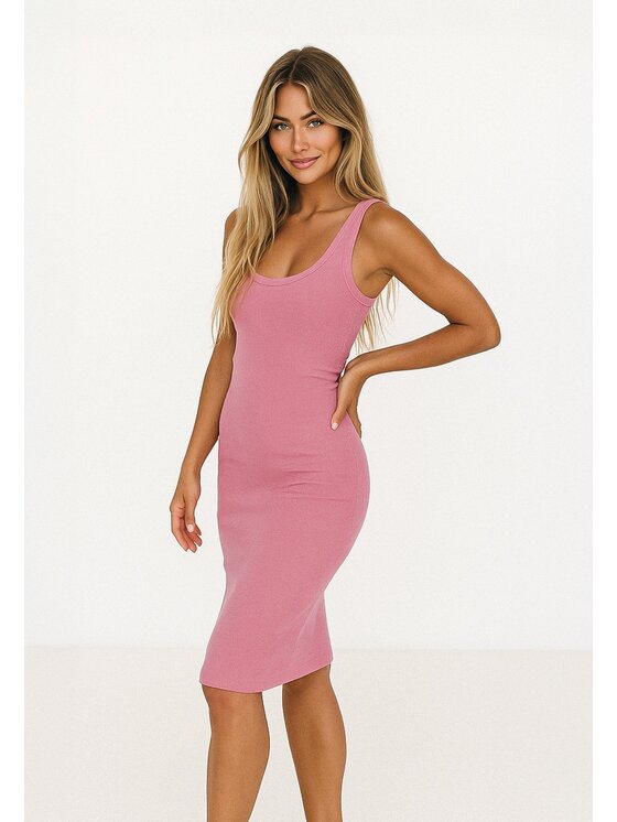 Nudyess Nudyess Letné šaty Tina mimi z prążka Ružová Fitted Fit