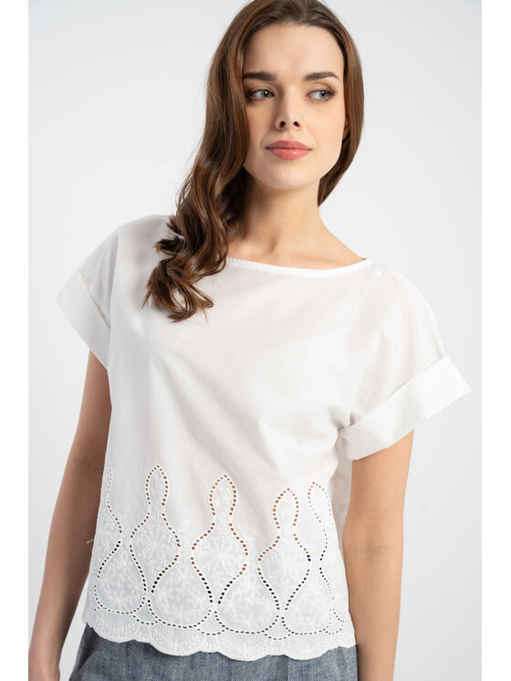 CLICK CLICK Bluzka 10-6883 Biały Loose Fit
