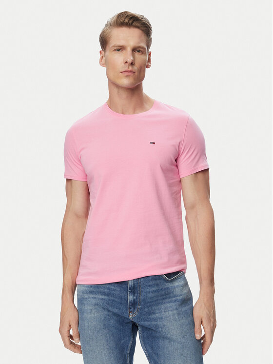 Tommy Jeans Póló DM0DM04411 Világos rózsaszín Slim Fit